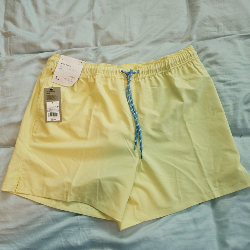 Goodfellow & Co Mens 5" Every Wear Swim Shorts Neon Green Fish Large NWT